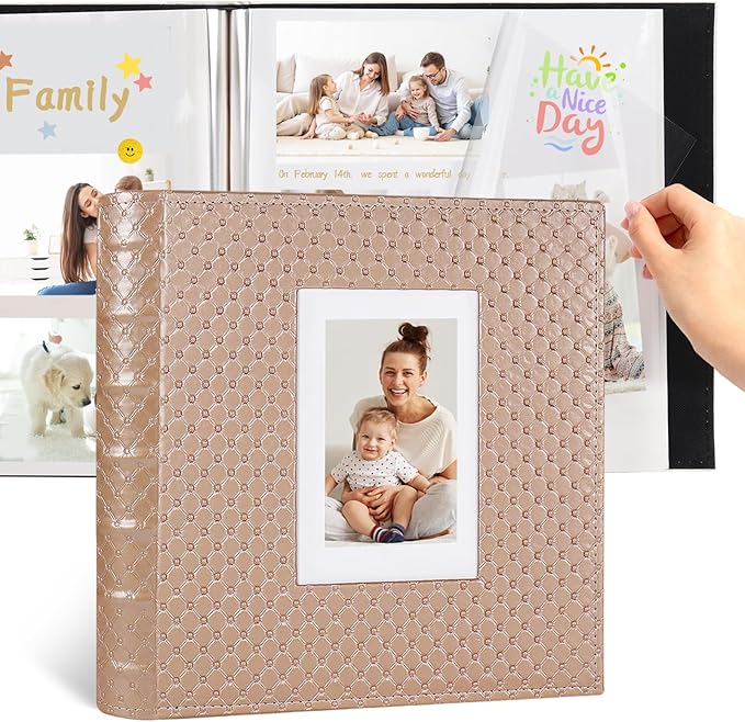 RECUTMS Self Adhesive Photo Album Magnetic Scrapbook Album 60 Pages Double Sided Pages Leather Cover DIY Photo Album Holds Photos of any size Baby Family Wedding Anniversary Albums(Light brown)