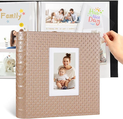 RECUTMS Self Adhesive Photo Album Magnetic Scrapbook Album 60 Pages Double Sided Pages Leather Cover DIY Photo Album Holds Photos of any size Baby Family Wedding Anniversary Albums(Light brown)
