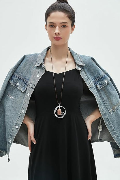 Leather Necklace for Women Boho Choker Necklace Long Cord Leather Pendant Bohemian Neckalce Vintage Alloy Pendant Leather Rope Necklace Wooden Necklaces for Women
