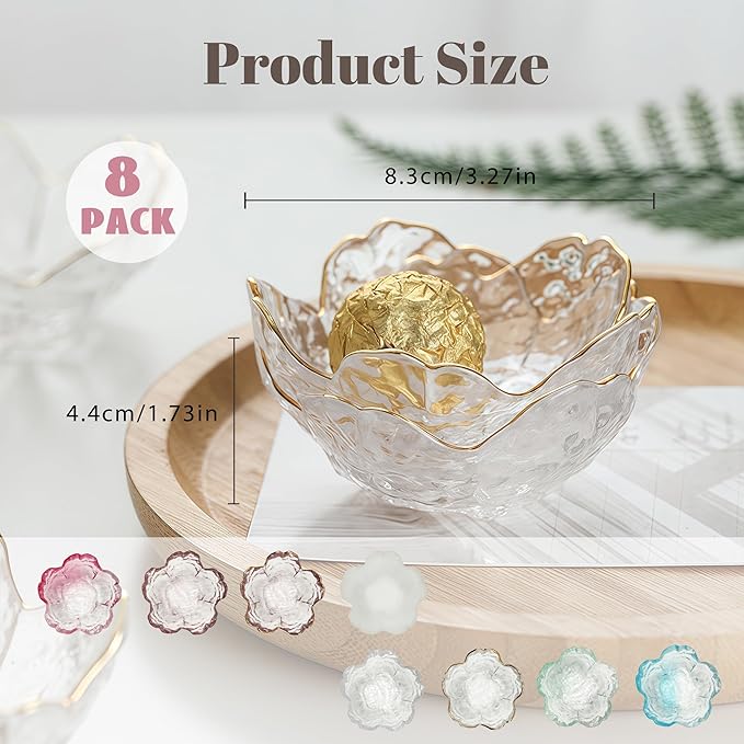Glass Jewelry Dish, 8pcs Jewelry Tray Ring Dish, Flower Jewelry Dish for Necklace Bracelet Earring Holder, Home Decoration, Gifts for Girlfriend Daughter Mother,Mother's Day Gift (8PCS-Flower)