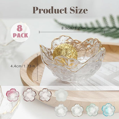 Glass Jewelry Dish, 8pcs Jewelry Tray Ring Dish, Flower Jewelry Dish for Necklace Bracelet Earring Holder, Home Decoration, Gifts for Girlfriend Daughter Mother,Mother's Day Gift (8PCS-Flower)