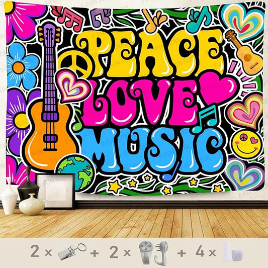 F-FUN SOUL Peace Love Tapestry Groovy Tapestry, 40x30inches, 70s Music Tapestries Psychedelic Art Tapestries Wall Hanging for Bedroom Living Room Decor Banner