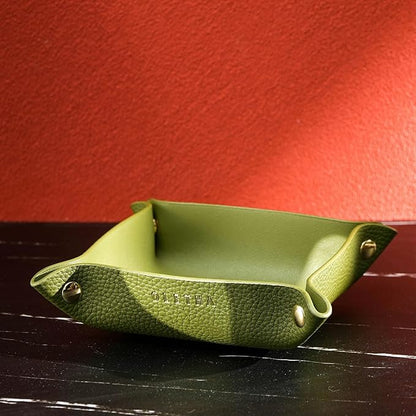 OLETHA Small Foldable Valet Tray - Aesthetic Desk Organizer for Home, Office & Travel - Portable Catch All Bowl for Keys, Jewelry & Essentials - Green