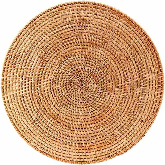 Natural Rattan Woven Placemats; Oval Tableware Mats Anti Slip Multifunctional Placemat (35x35cm Handwoven Trivet).
