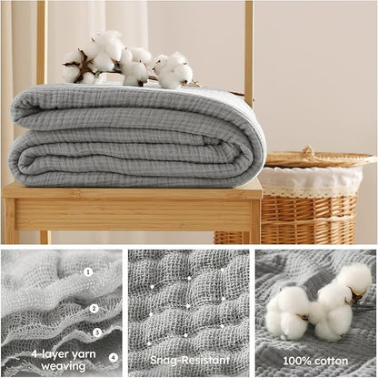 100% Cotton Muslin Blanket Twin XL Size 66" x 90" for Bed Couch Summer Gauze Blanket for Adults Lightweight and Breathable Grey