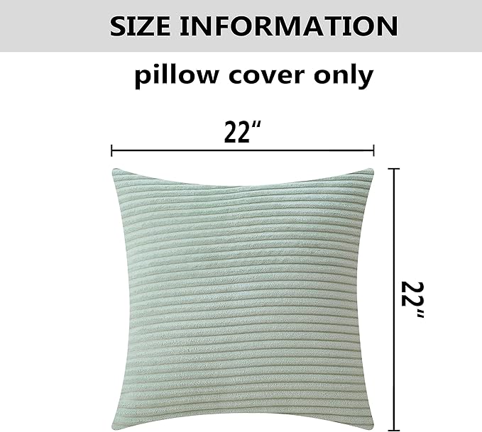 Home Brilliant Decorative Spring Pillow Covers 22x22 for Couch Decor Throw Pillows Cases Sets of 2 Striped Corduroy Cushion Covers Sage Green, 55cm, 22 x 22 Inch, Mint