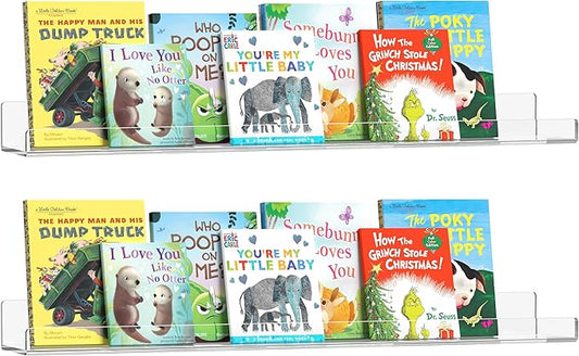 HBlife 24 Inches Floating Shelves Wall Mounted Clear Acrylic Shelves for Figures, 16 Inch Stud Spacing Invisible Floating Bookshelf for Kids and Nursery, 2 Pack (5MM Thick)
