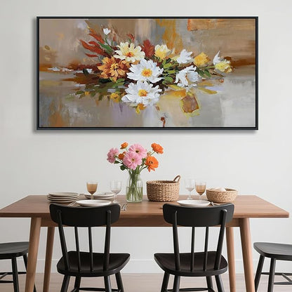 Yellow Floral Wall Art - Large Abstract Wall Art Canvas for Bedroom and Living Room - Framed Pictures for Living Room Wall Decor - Modern Artwork for Bedroom Above Bed 24×48IN