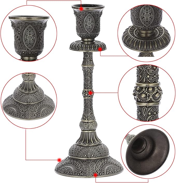 OwnMy Set of 2 Vintage Taper Candle Holders 7.4”Metal Taper Candlestick Holders, Elegant Brass Candle Stick Holders Bronze Candelabra Set for Dining Table Centerpieces Wedding Home Decoration