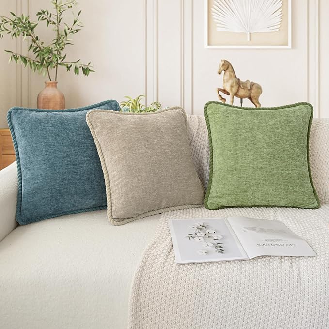 CaliTime Decorative Couch Throw Pillow Covers 18 X 18 Inches Pack of 2 Cozy Chenille Piping Edge Cushion Cases for Sofa Bed Living Room Home Light Taupe