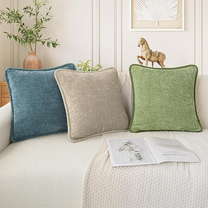 CaliTime Decorative Couch Throw Pillow Covers 18 X 18 Inches Pack of 2 Cozy Chenille Piping Edge Cushion Cases for Sofa Bed Living Room Home Light Taupe