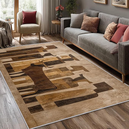 Boho Rug, 3x5 Area Rugs Abstract Art Cow People Pattern for Entryway, Living Room, Bedroom, Boho Home Decor Accessories Indoor Carpet, Non Slip & Machine Washable