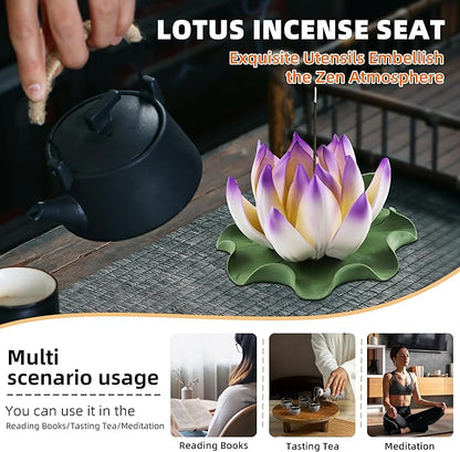 Lotus Incense Burner - Incense Burner Holder for Home Incense Holder Decor Incense Holder for Sticks Yoga, SPA (Z1-Purple Yellow)