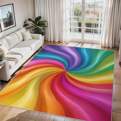 2x3 Rainbow Spiral Throw Rugs for Entryway, Washable Colorful Swiral Pattern Indoor Door Mat, Bedroom Kitchen Entrance, Non Slip Soft Thin, Abstract Art Decor Small Area Rug PF-P 56