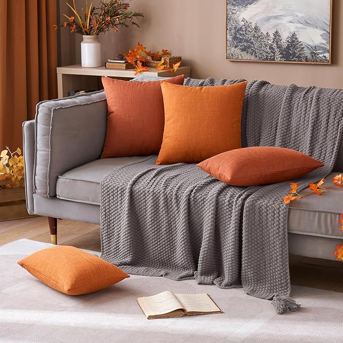 MIULEE Pack of 2 Decorative Linen Burlap Pillow Covers Farmhouse Boho Accent Pillowcases for Sofa Car Couch Bedroom Living Room Decor 20x20 Inch Burnt Orange