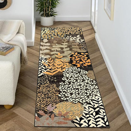 DEXDE Runner Rug 2x6, Washable Hallway Boho Soft Area Rugs Abstract Long Non Slip Botanical Leaves Floral Print Carpet for Entryway Kitchen Laundry Bedroom,Black