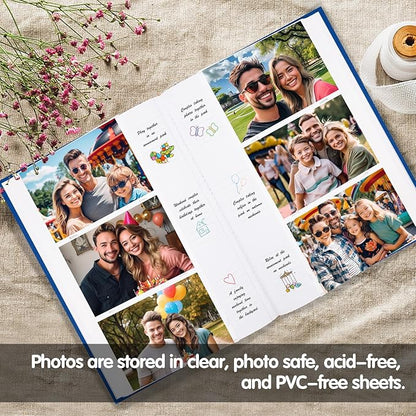 XFveiwoo Photo Album 4x6 450 Photos with Writing Space,4 x 6 Photo Book Linen Cover with Front Window, 4x6 Picture Album 450 Photos Photo Album Book for Wedding Kids Travel Family Baby Pictures, Blue