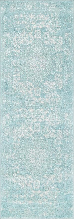 Rugs.com Arlington Collection Rug – 6 Ft Runner Aqua Medium-Pile Rug Perfect for Hallways, Entryways
