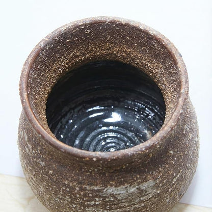 5.8IN Rustic Farmhouse Ceramic Vase Home Decor, Handmade Vintage Stoneware Clay Pottery Terracotta Textured for Modern Farmhouse, Living Room, Office Desk Table Shelf (Brown)