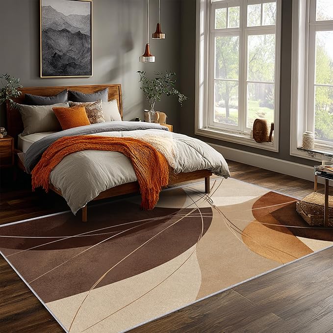 Abstract Boho Rug, 5x8 Area Rugs Minimalist Geometric Line Pattern for Living Room, Bedroom, Abstract Boho Home Decor Accessories Indoor Carpet, Non Slip & Machine Washable