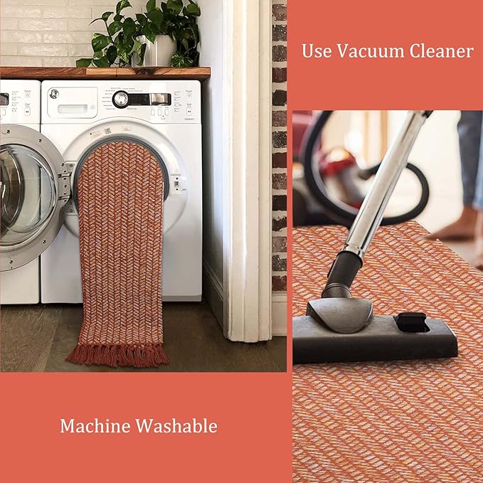 Lahome Boho Kitchen Rug, 3x5 Fall Rugs for Bedroom Lightweight Bathroom Area Rug Woven Indoor Door Mats for Entryway with Tassels, Farmhouse Throw Rug Non Shedding Floor Carpet for Office Dorm