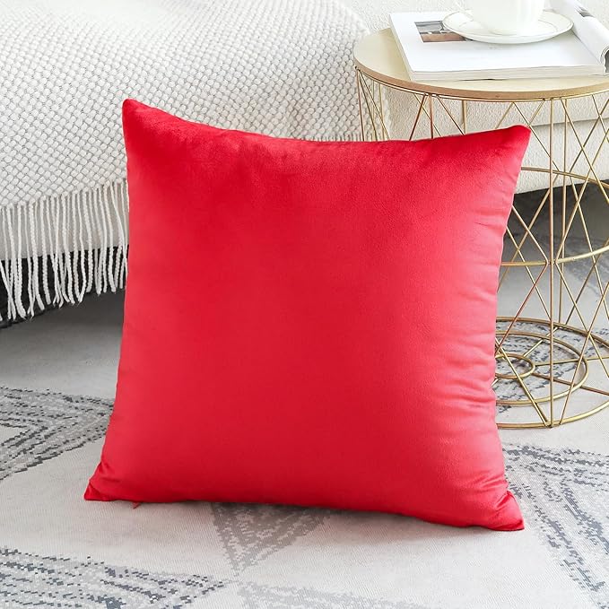 Artscope Luxury Velvet Pillow Covers Decorative Square Pillowcases Soft Solid Cushion Cases for Couch Sofa Bedroom Home Decor 24x24 Inch Red