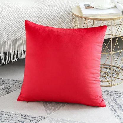 Artscope Luxury Velvet Pillow Covers Decorative Square Pillowcases Soft Solid Cushion Cases for Couch Sofa Bedroom Home Decor 24x24 Inch Red