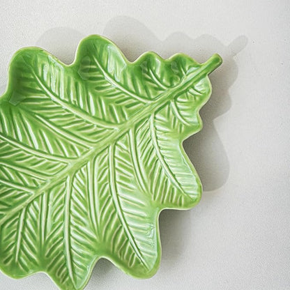 Ceramic Jewelry Tray Trinket Dish, Jewelry Dish for Women, Oak Leaf Ceramic Plate, Ring Dish Holder for Earrings Necklace Organizer, Mother's Day Christmas Birthday Gift