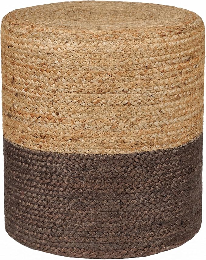 REDEARTH · Cylindrical Pouf Foot Stool Ottoman - Jute Braided Pouffe Poof Accent Sitting Footrest for The Living Room, Bedroom, Nursery, Patio, Lounge & Other Rooms (14.5”X14.5”X16”; Natural Acorn)