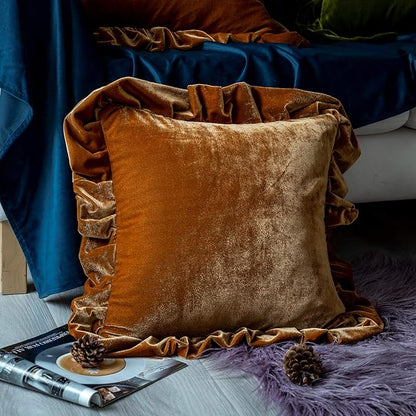 Velvet Throw Pillow Cover Soft Decorative Luxurious Solid Square Cushion Case for Sofa Couch Bedroom Farmhouse,Pack of 2, 18 x 18 Inches, Golden Camel