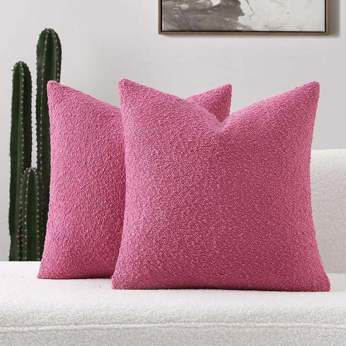 FUTEI Pack of 2 Hot Pink Decorative Throw Pillow Covers 20x20 Inch Soft Cozy Solid Boucle Textured Cushion Case,Modern Home Decor for Couch Bed Living Room