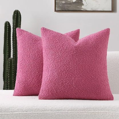 FUTEI Pack of 2 Hot Pink Decorative Throw Pillow Covers 18x18 Inch Soft Cozy Solid Boucle Textured Cushion Case,Modern Home Decor for Couch Bed Living Room