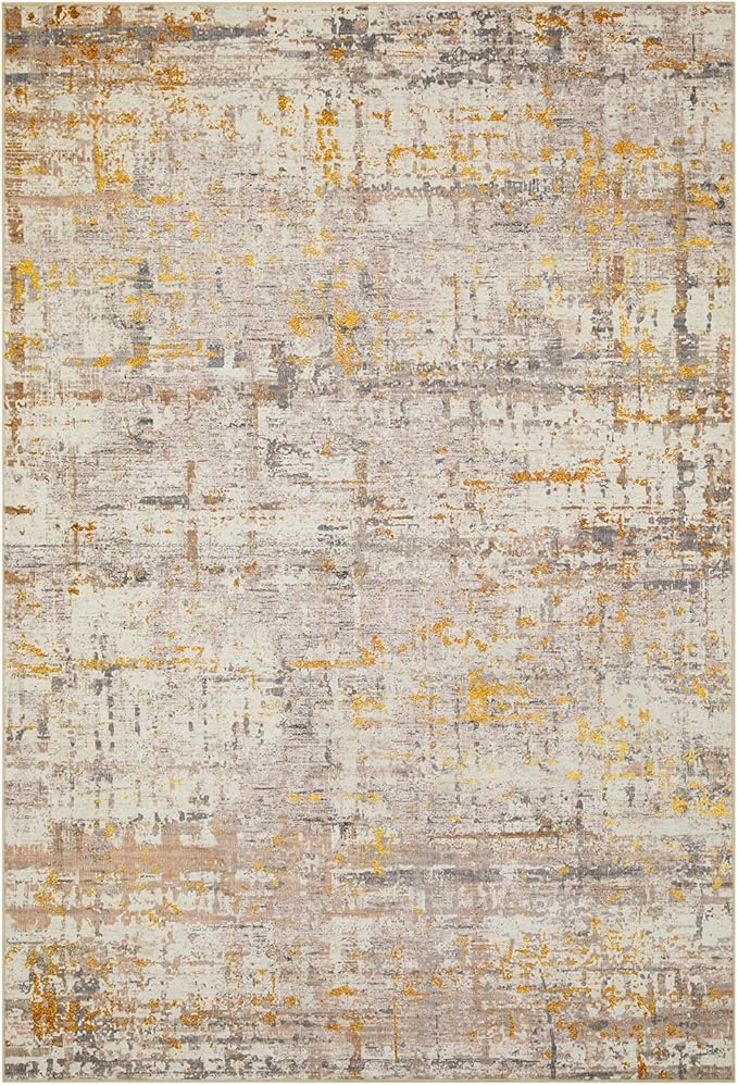 5x7 Area Rugs for Bedroom Living Room,Non-Slip Washable Modern Neutral Abstract Rugs for Dining Room, Foldable Thin Indoor Carpet Stain Resistant(Beige Gold)