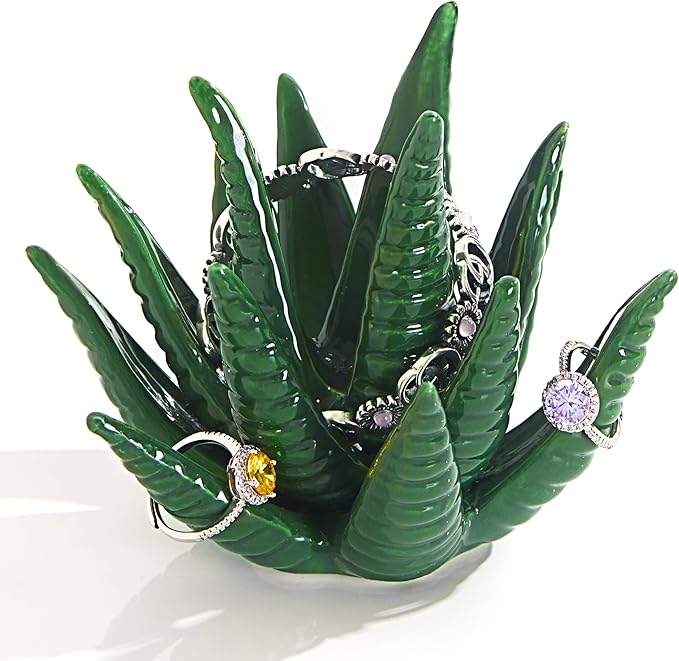 PUDDING CABIN Succulent Ring Holder, Stand & Display - Green Cactus Aesthetic Preppy Room Decor, Perfect for Women, Friends, Bridesmaids, Engagement & Christmas Gifts