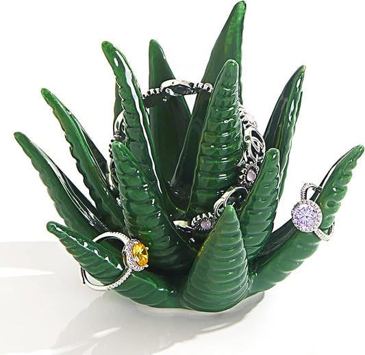 PUDDING CABIN Succulent Ring Holder, Stand & Display - Green Cactus Aesthetic Preppy Room Decor, Perfect for Women, Friends, Bridesmaids, Engagement & Christmas Gifts