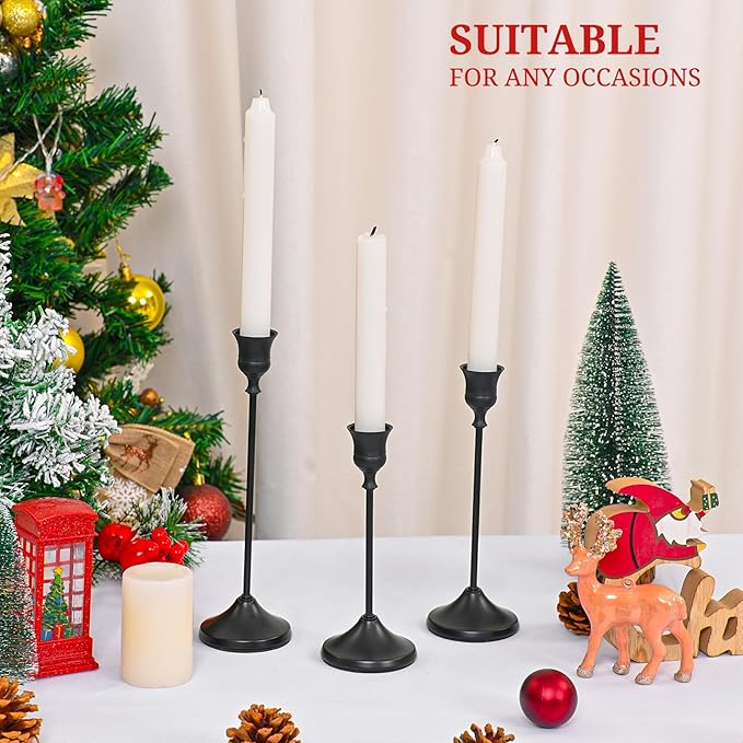 Candlestick Holders 6 PCS, Metal Taper Candle Holder, Matte Black Candle Holders for Pillar Candles, Vintage Dining Table Centerpiece Decorations for Wedding Party Christmas Halloween Decor
