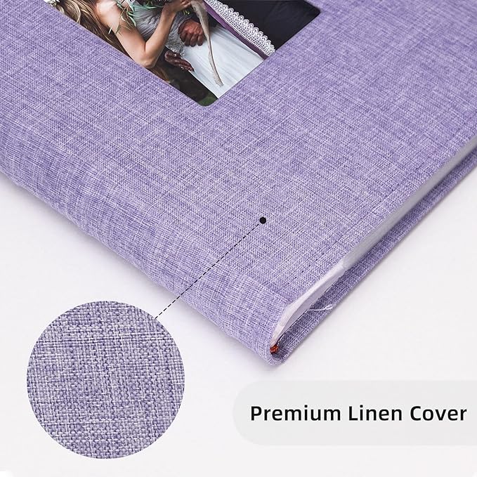 Vienrose Photo Album 4x6 300 Photos Linen Frame Cover with Memo Areas Photobook Large Capacity Slip-in Pictures Book for Wedding Baby Vacation, Purple
