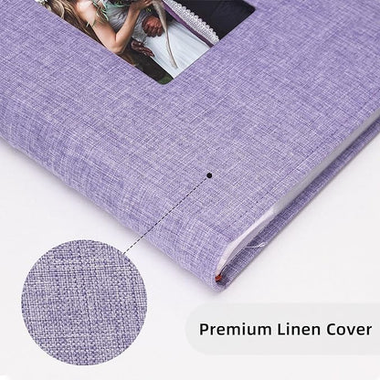 Vienrose Photo Album 4x6 300 Photos Linen Frame Cover with Memo Areas Photobook Large Capacity Slip-in Pictures Book for Wedding Baby Vacation, Purple
