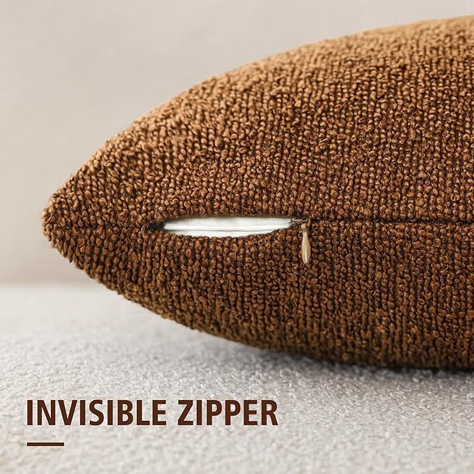 Foindtower Decorative Textured Boucle Throw Pillow Covers Accent Solid Pillow Cases Neutral Soft Cozy Couch Cushion Case for Chair Sofa Bedroom Living Room Home Decor 24x24 Inch,1PC,Hazel Brown
