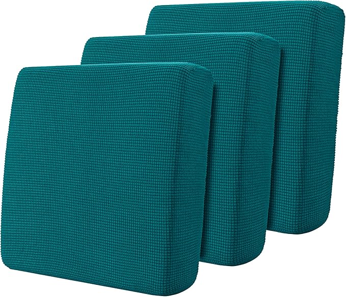 Hokway Stretch Couch Cushion Covers, 3 Piece Individual Sofa Cushion Slipcovers，Jacquard Sofa Seat Slipcover Set, Non-Slip Protector for Cushion (Teal,Small-3PC)