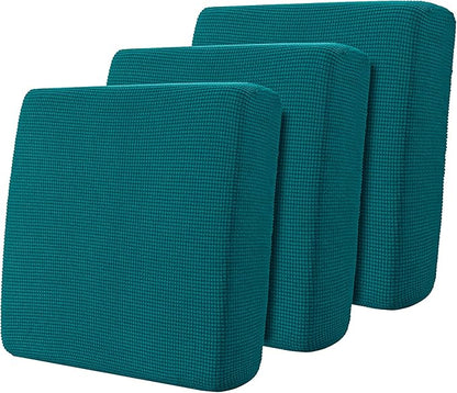 Hokway Stretch Couch Cushion Covers, 3 Piece Individual Sofa Cushion Slipcovers，Jacquard Sofa Seat Slipcover Set, Non-Slip Protector for Cushion (Teal,Small-3PC)