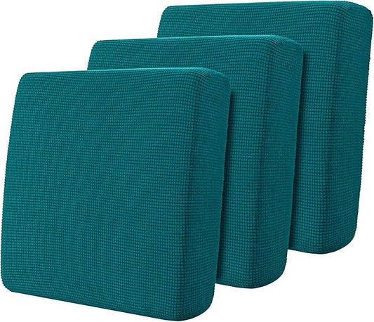 Hokway Stretch Couch Cushion Covers, 3 Piece Individual Sofa Cushion Slipcovers，Jacquard Sofa Seat Slipcover Set, Non-Slip Protector for Cushion (Teal,Small-3PC)