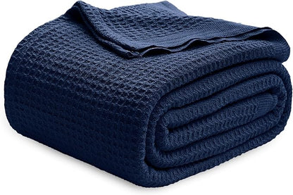 Bedsure Gentlesoft 100% Cotton Blanket Twin XL Size for College Dorm - Breathable and Soft, Waffle Weave Twin Blanket for Summer, Dorm Room Essentials, Pageant Blue, 66x90 inches