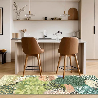 DEXDE Runner Rug 2x6 Washable Hallway Boho Soft Green Area Rugs Abstract Long Non Slip Botanical Leaves Floral Print Carpet for Entryway, Kitchen, Laundry, Bathroom, Bedroom