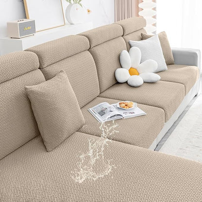 Smiry Waterproof Couch Cushion Covers, Stretch Jacquard Thick Sofa Cushion Covers, Washable Seat Slipcover Elastic Furniture Protector for Pets, Kid (3PC, Camel)