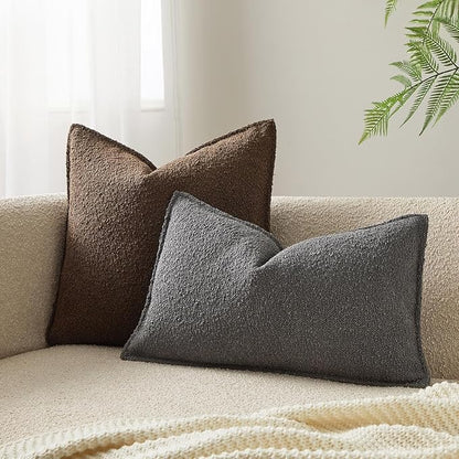 JUSPURBET 12x20 Pillow Covers Set of 2 Decorative Throw Pillow Covers Case for Couch Sofa Bed Soft Boucle Textured Lumbar Cushion Covers with Hidden Zipper for Home Decor Living Room,Dark Grey