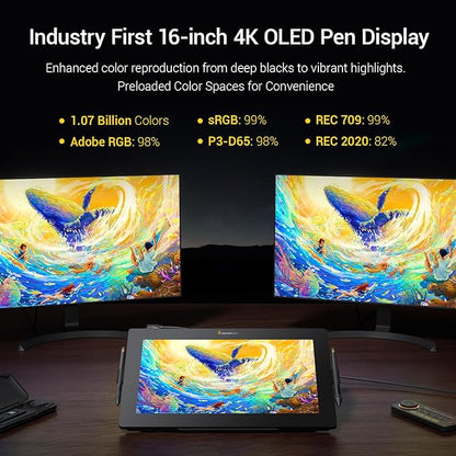 Xencelabs Pen Display 16 Bundle with Quick Keys, 16" 4K OLED Portable Drawing Tablet with Screen Graphic Design Display with 2 Battery-Free Pens for Win/Win-ARM/macOS/Linux, Black