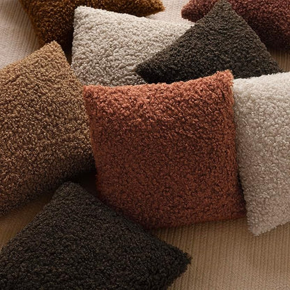 Foindtower 2 Pieces 24x24 Inch Dark Brown, Faux Fur Throw Pillow Cover Accent Sherpa Furry Pillow Covers Fuzzy Soft Pillowcases Cozy Sheepskin Decorative Fleece Cushion Case for Bed Couch Living Room