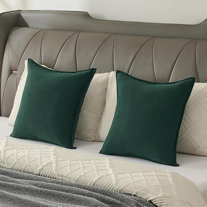 FUTEI Christmas Dark Green Chenille Throw Pillow Covers 18x18 Inch Set of 2,Edges Double-Stitched Cushion Cases,Modern Home Decor for Couch Living Room