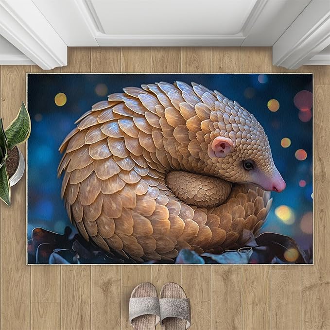 Pangolin Washable Area Rug 6x9, Starry Sky Soft Rugs for Living Room Wildlife Carpet Area Rugs for Bedroom Dining Room Non-Slip Stain Resistant Rug